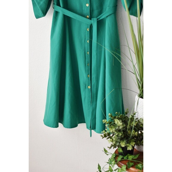 Sharagano  Shirt dress Woman's L Green A-line 3/4 Sleeve Button Classic Colorful - Picture 3 of 7